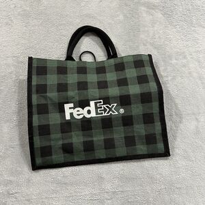 Fedex‎ Tote Bag Green Black Plaid Logo